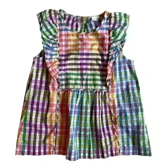 J Crew Rainbow Gingham Girls Top - Picture 1 of 5